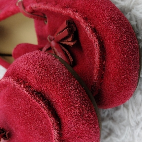 Talbots Red Suede Leather Tassel Upper Round Toe Slip On Flat Moccasin Shoe - Picture 14 of 16
